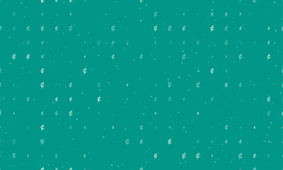 Seamless background pattern of evenly spaced white cent symbols of different sizes and opacity. Vector illustration on teal background with stars
