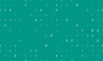 Seamless background pattern of evenly spaced white lary symbols of different sizes and opacity. Vector illustration on teal background with stars