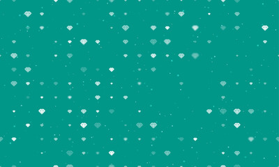 Seamless background pattern of evenly spaced white diamond symbols of different sizes and opacity. Vector illustration on teal background with stars