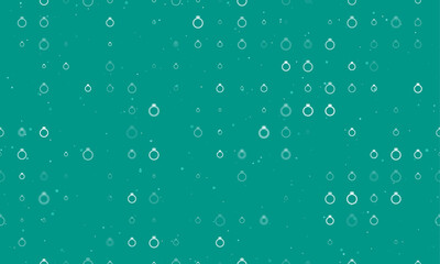 Seamless background pattern of evenly spaced white diamond ring symbols of different sizes and opacity. Vector illustration on teal background with stars