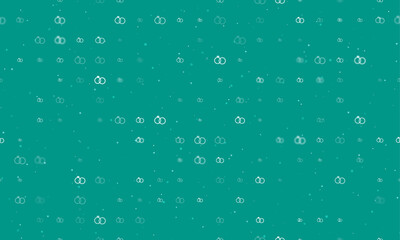 Seamless background pattern of evenly spaced white wedding rings symbols of different sizes and opacity. Vector illustration on teal background with stars