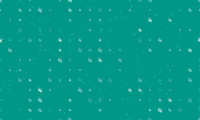 Seamless background pattern of evenly spaced white earrings symbols of different sizes and opacity. Vector illustration on teal background with stars