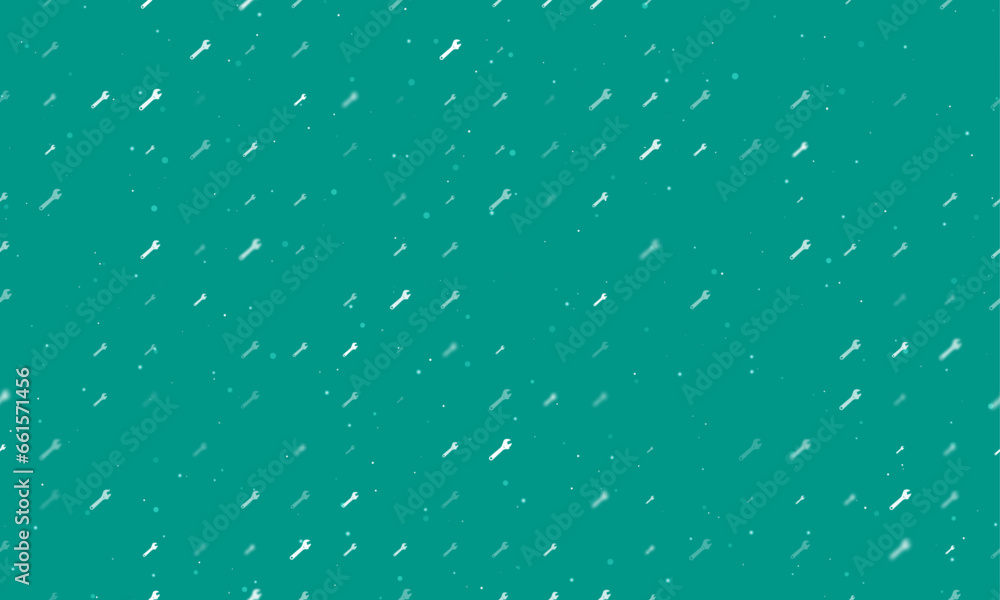 Poster seamless background pattern of evenly spaced white adjustable wrench symbols of different sizes and 