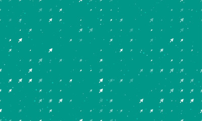 Seamless background pattern of evenly spaced white trowel symbols of different sizes and opacity. Vector illustration on teal background with stars
