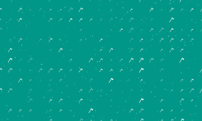 Seamless background pattern of evenly spaced white ax symbols of different sizes and opacity. Vector illustration on teal background with stars