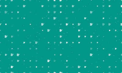 Seamless background pattern of evenly spaced white palette symbols of different sizes and opacity. Vector illustration on teal background with stars