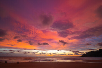 sweet pink cloud with purple shadow in blue sky during beautiful sunset..Gradient color. Sky...