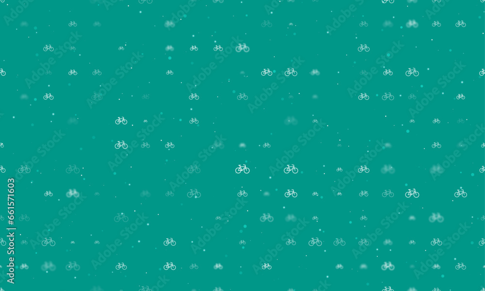Poster seamless background pattern of evenly spaced white bicycle symbols of different sizes and opacity. v