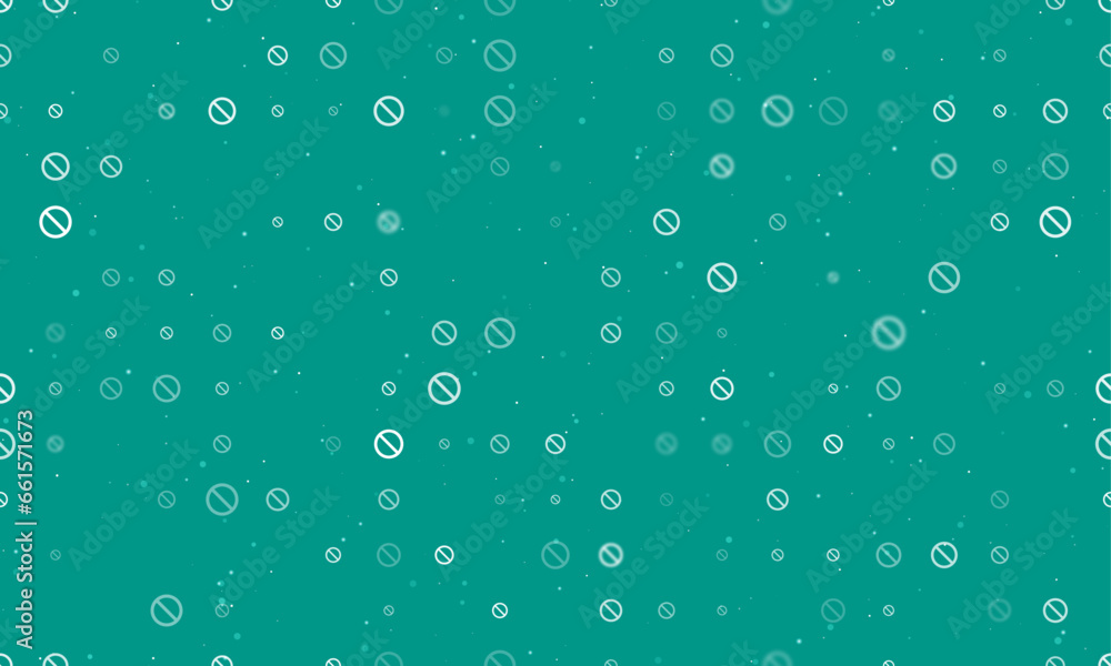 Poster Seamless background pattern of evenly spaced white stop symbols of different sizes and opacity. Vector illustration on teal background with stars