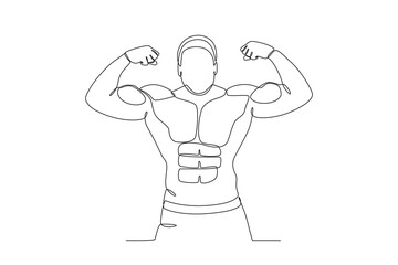 A man showing his muscles. Bodybuilding one-line drawing