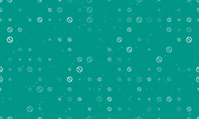 Seamless background pattern of evenly spaced white stop symbols of different sizes and opacity. Vector illustration on teal background with stars