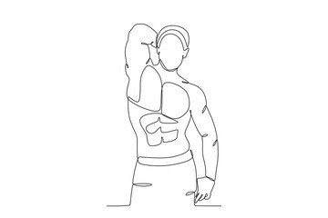 A muscular man finishes the gym. Bodybuilding one-line drawing