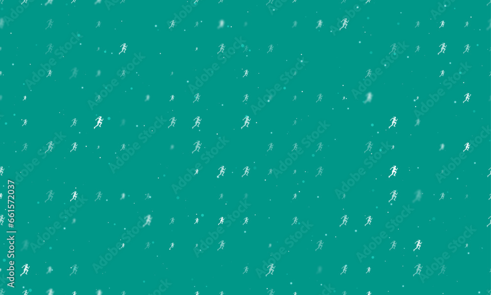 Poster seamless background pattern of evenly spaced white running woman symbols of different sizes and opac