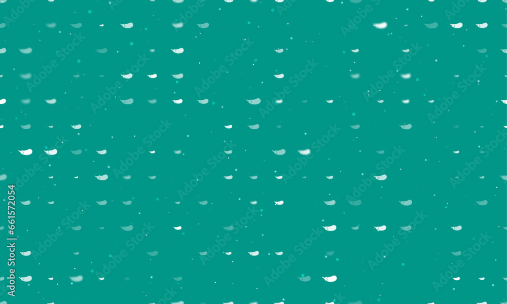 Poster seamless background pattern of evenly spaced white eggplant symbols of different sizes and opacity. 