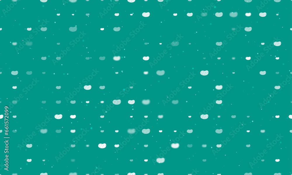 Poster seamless background pattern of evenly spaced white potatoes symbols of different sizes and opacity. 