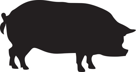 Vector pig silhouette side retro vintage template. Pork animal icon background. Pig farm.