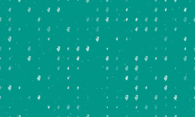 Seamless background pattern of evenly spaced white grapes symbols of different sizes and opacity. Vector illustration on teal background with stars