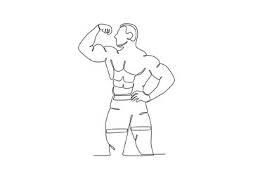 A cool guy with burly biceps. Bodybuilding one-line drawing