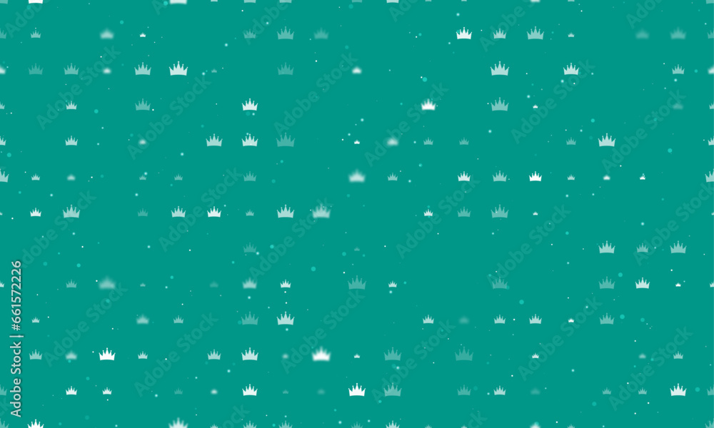 Poster seamless background pattern of evenly spaced white crown symbols of different sizes and opacity. vec