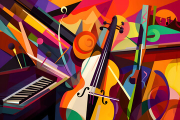 Colorful retro abstraction of musical instruments