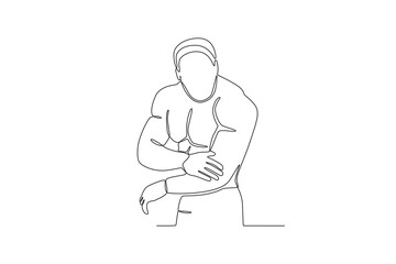 A muscular man poses cool. Bodybuilding one-line drawing