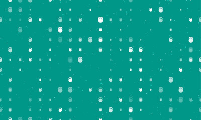 Seamless background pattern of evenly spaced white sports weight symbols of different sizes and opacity. Vector illustration on teal background with stars