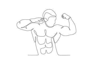 An athletic man active workout. Bodybuilding one-line drawing