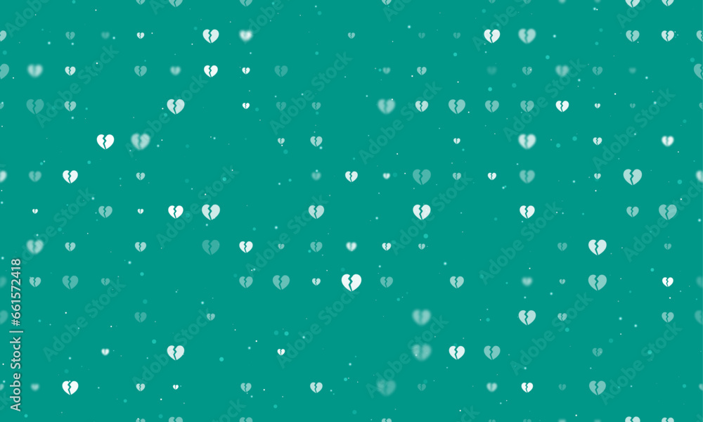 Poster seamless background pattern of evenly spaced white broken heart symbols of different sizes and opaci
