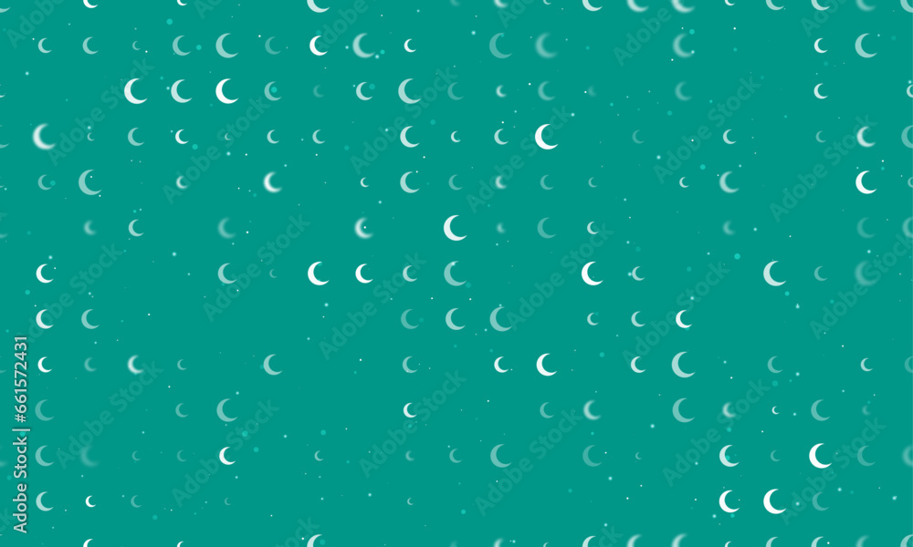 Poster seamless background pattern of evenly spaced white moon symbols of different sizes and opacity. vect