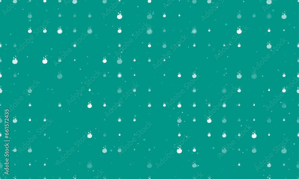 Poster seamless background pattern of evenly spaced white fire symbols of different sizes and opacity. vect