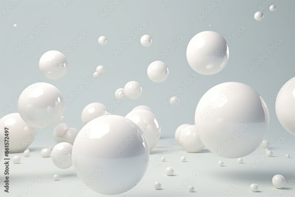 Aufkleber shiny balls in different sizes on white background. abstract glossy bubbles. composition with chaoti