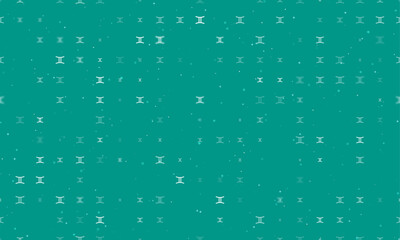 Seamless background pattern of evenly spaced white zodiac gemini symbols of different sizes and opacity. Vector illustration on teal background with stars