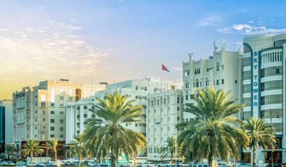 downtown muscat at sunset