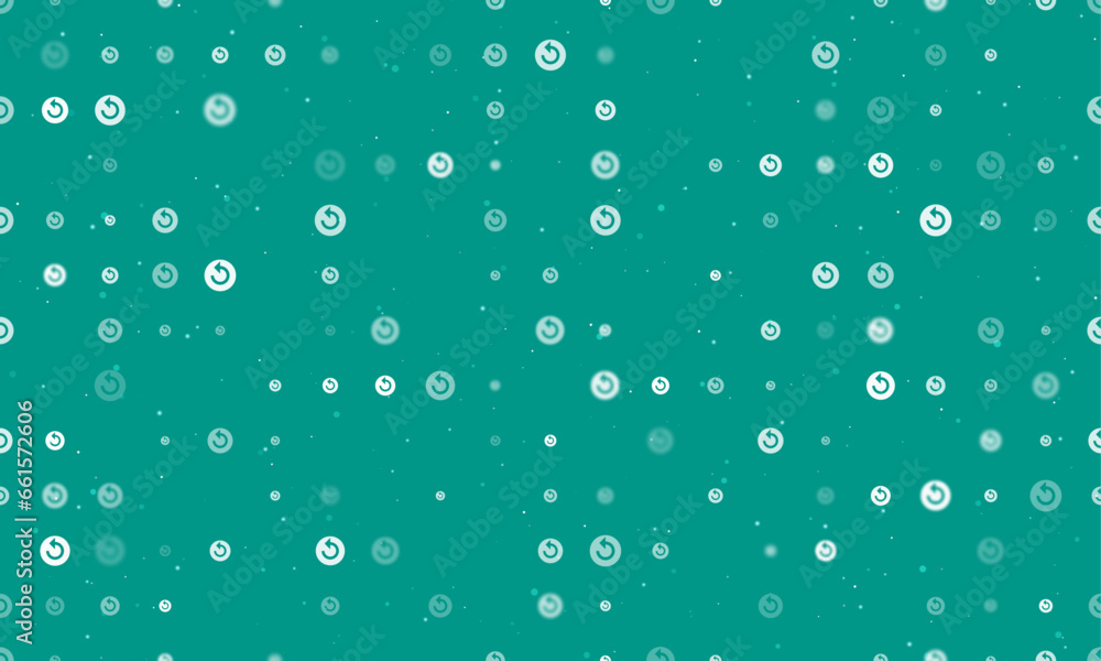 Poster seamless background pattern of evenly spaced white replay media symbols of different sizes and opaci