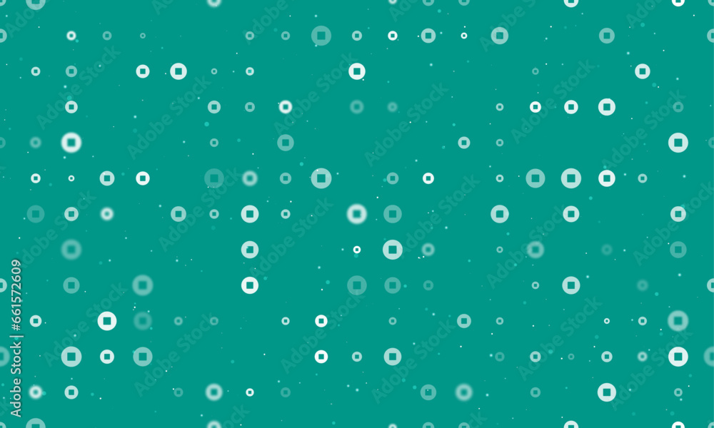 Poster seamless background pattern of evenly spaced white stop media symbols of different sizes and opacity