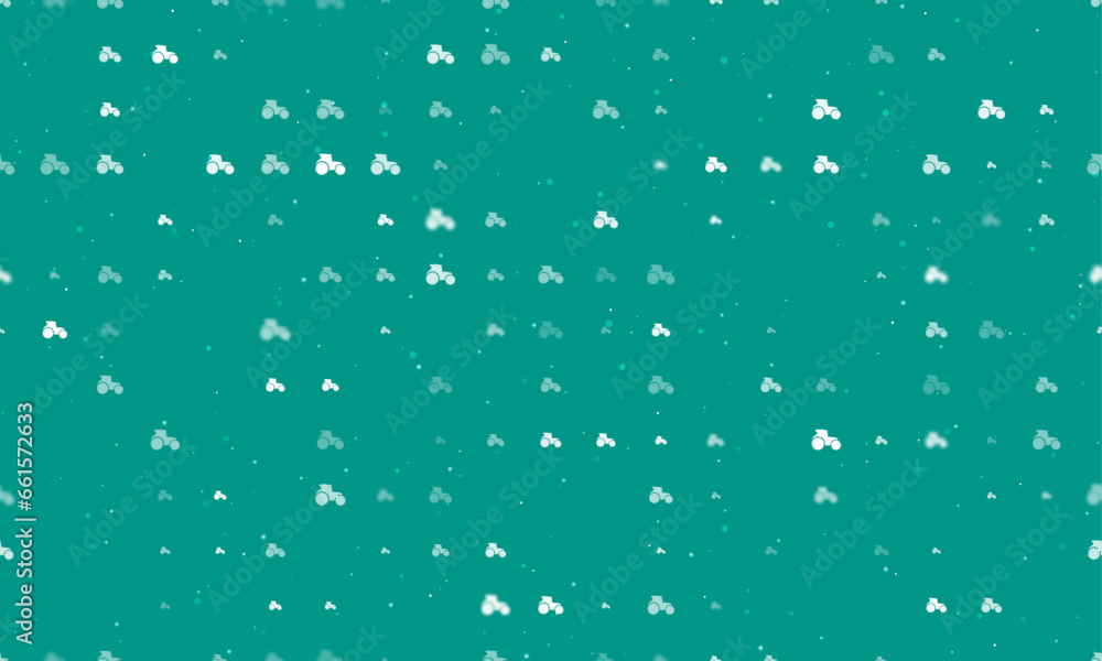 Poster seamless background pattern of evenly spaced white tractor symbols of different sizes and opacity. v