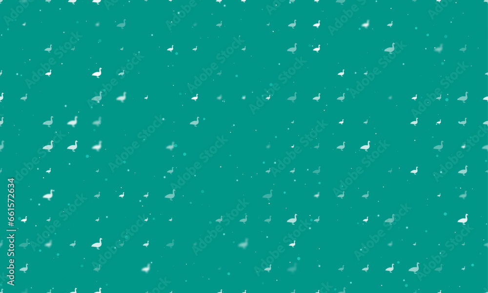 Poster seamless background pattern of evenly spaced white goose symbols of different sizes and opacity. vec