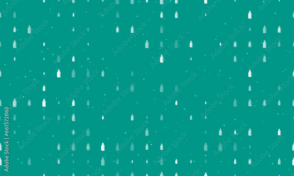 Poster seamless background pattern of evenly spaced white feeding bottle symbols of different sizes and opa