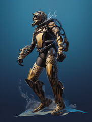 An Illustration of a Scuba Diver with 3D Printed Diving Fins