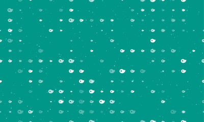 Seamless background pattern of evenly spaced white steak symbols of different sizes and opacity. Vector illustration on teal background with stars