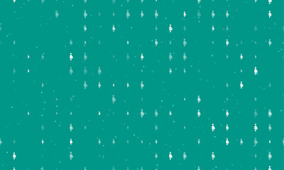 Seamless background pattern of evenly spaced white pregnant woman symbols of different sizes and opacity. Vector illustration on teal background with stars