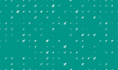 Seamless background pattern of evenly spaced white nipple symbols of different sizes and opacity. Vector illustration on teal background with stars