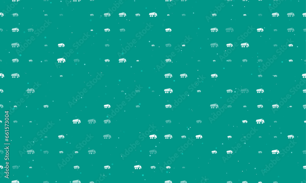Poster seamless background pattern of evenly spaced white truck symbols of different sizes and opacity. vec