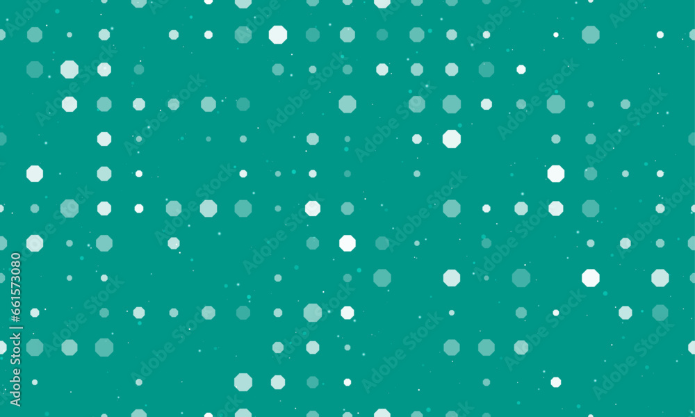 Poster seamless background pattern of evenly spaced white octagon symbols of different sizes and opacity. v