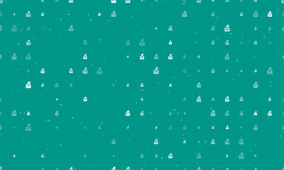 Seamless background pattern of evenly spaced white vote symbols of different sizes and opacity. Vector illustration on teal background with stars