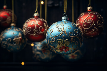 Christmas background with vintage baubles. Generative AI