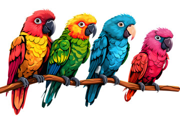 Four Parrots, Transparent background