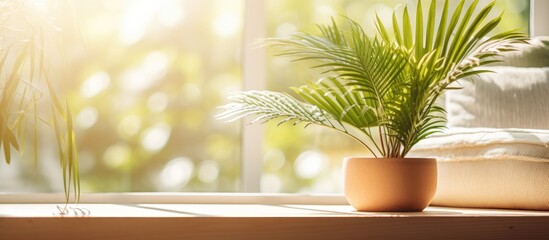 Plant enthusiast living in an authentic bohemian styled apartment with a selective focus on succulents cacti ferns and palm trees With copyspace for text