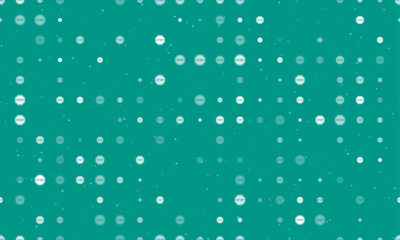 Seamless background pattern of evenly spaced white stop road signs of different sizes and opacity. Vector illustration on teal background with stars