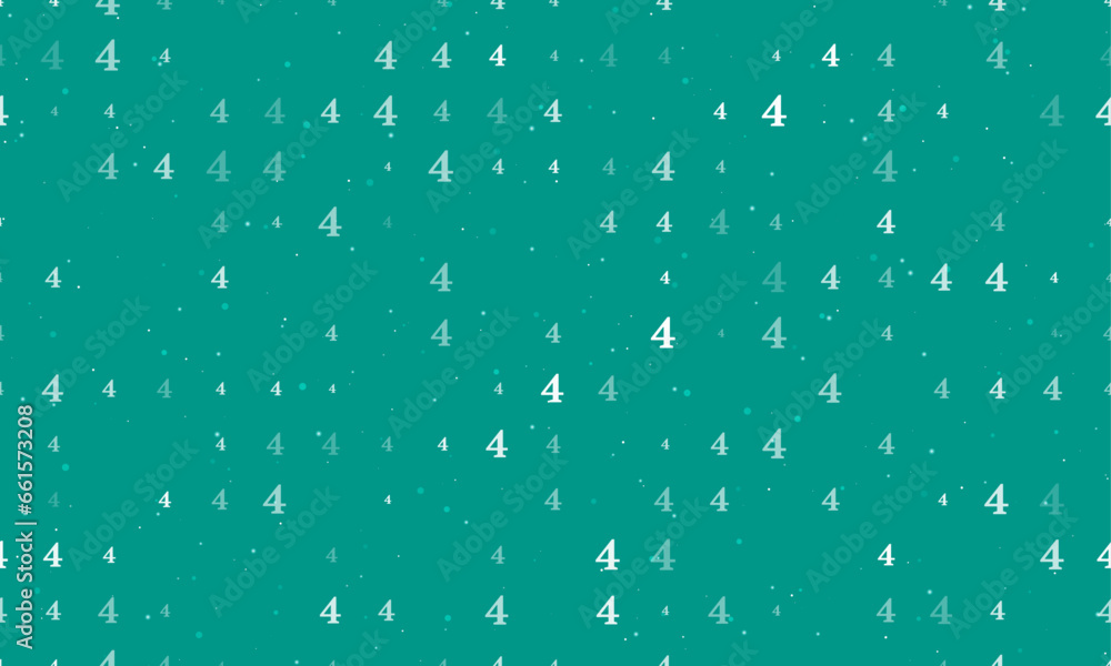 Poster seamless background pattern of evenly spaced white number four symbols of different sizes and opacit